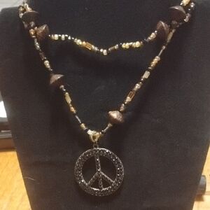 Black and Gold Beaded Peace Necklace